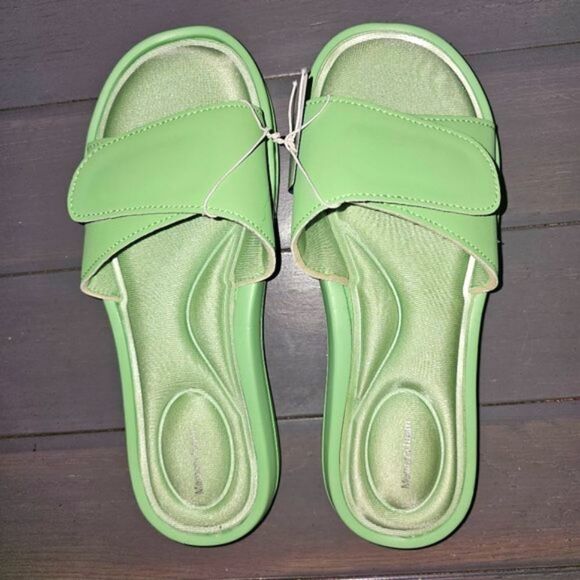 Memory Foam Shoes - NWT Memory Foam Women's Green Flip Flop Velcro Strap Sandals Size 9-10